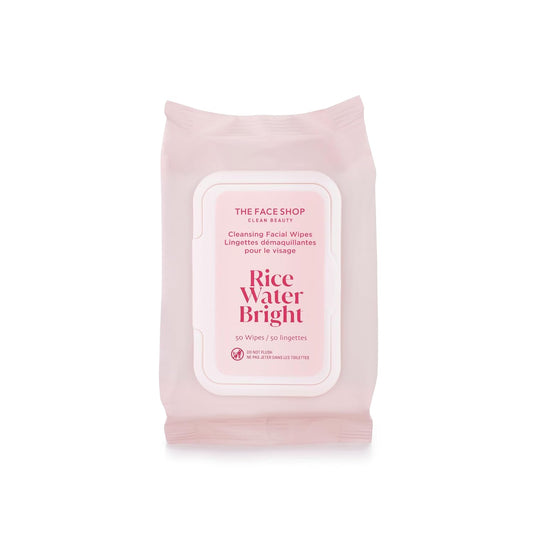 The Face Shop Rice Water Bright Makeup Remover Wipes for Face with Rice Extract, Brightening, Moisturizing, Infused with Cleansing Milk, Vegan Disposable Cleansing Facial Wipes, Korean Skin Care